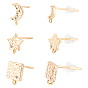 18Pcs 3 Style Brass Cubic Zirconia Stud Earring Findings with Loop, with 40Pcs Plastic Ear Nuts, Moon & Star & Square