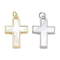 Rack Plating Brass & White Shell Pendants, Cross Charms, Cadmium Free & Lead Free