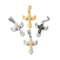 304 Stainless Steel Pendants, with Rhinestone, Cross with Wing Charm