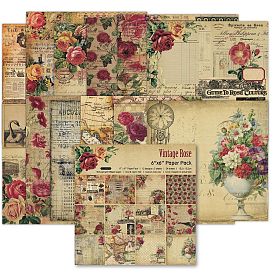 12 Sheets 12 Styles Vintage Rose Flower Theme Scrapbooking Paper Pads, Simple Junk Journal Decorative Craft Paper Pad
