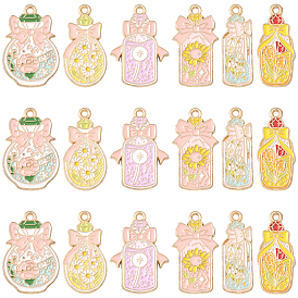 24 шт 6 стили подвески из цинкового сплава с эмалью, золотой свет, бутылка