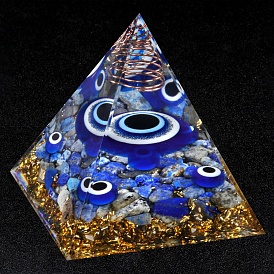 Evil Eye Orgonite Pyramid Resin Energy Generators, Reiki Gold Foil Natural Lapis Lazuli Chips Inside for Home Office Desk Decoration