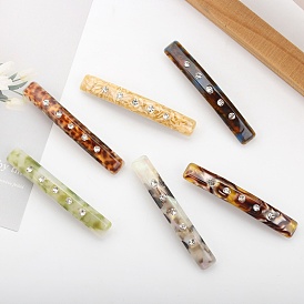 Rectangle Cellulose Acetate Hair Barrettes, with Rhinestones, for Women Girls