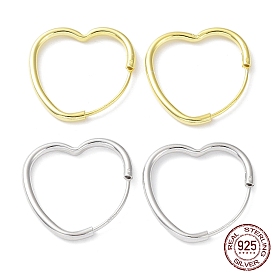 Rhodium Plated 925 Sterling Silver Hoop Earrings, Heart, with S925 Stamp