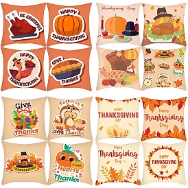 Couvre-oreillers en velours sur le thème du jour de thanksgiving, carré avec motif dinde/citrouille/mot