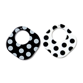 Printed  Acrylic Pendants, Rhombus with Polka Dot Pattern Pattern
