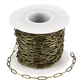 10 цепочки для скрепок из латуни, Плоско-овальные, тянутые удлиненные кабельные цепи, пайки, с катушкой, без кадмия и без свинца