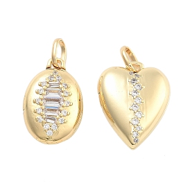 Brass Pave Clear Cubic Zirconia Pendants, with Jump Ring, Golden
