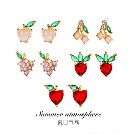 Cute Fruit Earrings - Sweet Peach Strawberry Studs, Lovely, Student Accessories.