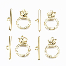 Alloy Toggle Clasps, Cadmium Free & Nickel Free & Lead Free, Ring with Bird
