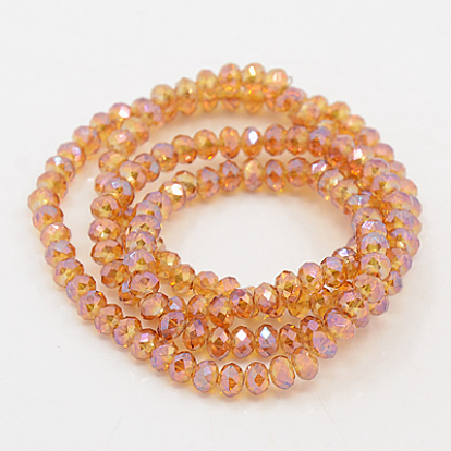 Electroplate Glass Strands, Faceted, Rondelle, Mixed Style, 4x3mm, Hole: 1mm, about 149pcs/strand, 18.1 inch