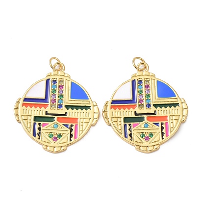 Brass Cubic Zirconia Pendants, with Jump Ring, Long-Lasting Plated, Real 18K Gold Plated, Lead Free & Cadmium Free, Flat Round