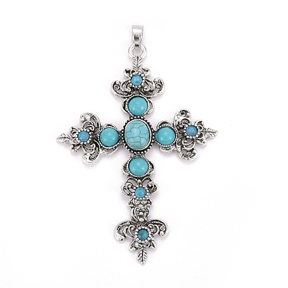 Synthetic Turquoise Big Pendants, with Alloy Findings, Lead Free & Cadmium Free, Cross