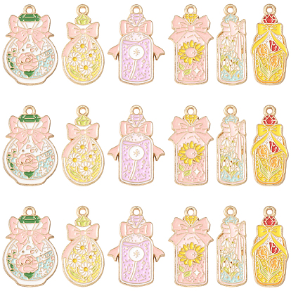 24 шт 6 стили подвески из цинкового сплава с эмалью, золотой свет, бутылка