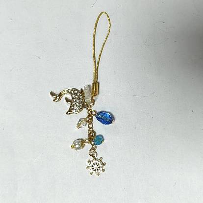 Correas para móviles de vidrio y aleación, esmalte, diamantes de imitación y perlas de vidrio, delfín