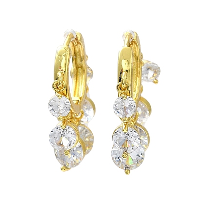 Clear Cubic Zirconia Flat Round Dangle Hoop Earrings, Rack Plating Brass Jewelry for Women, Lead Free & Cadmium Free