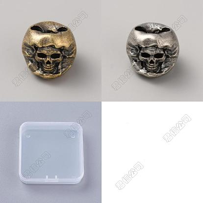 2Pcs 2 Colors Brass EDC European Beads, Parachute String Beads, Large Hole Beads, for Knife Lanyard Keychain Bracelet, Skull