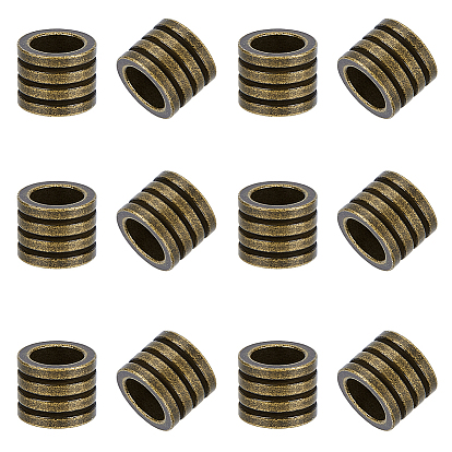 12pcs 304 perles européennes en acier inoxydable, Perles avec un grand trou   , colonne avec rainure