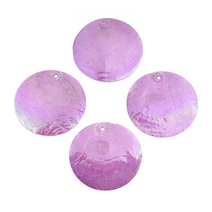 Подвески из натуральной ракушки капиз, окрашенные распылением, AB цвет, Дисковые подвески