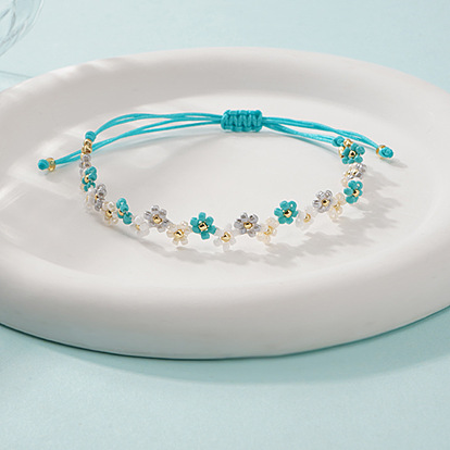 Браслеты ручной работы из стеклянного бисера, сплетенные в виде цветов., регулируемые браслеты шнур