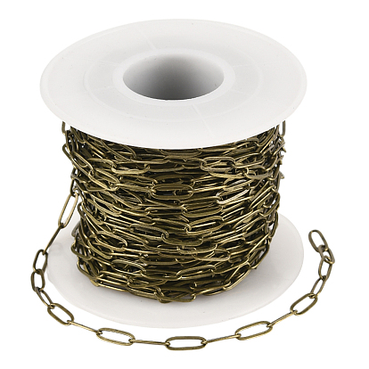10 цепочки для скрепок из латуни, Плоско-овальные, тянутые удлиненные кабельные цепи, пайки, с катушкой, без кадмия и без свинца