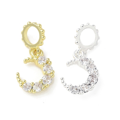 Латунные микро-паве прозрачные кубические цирконии полумесяц европейские подвески-шармы, Подвески с большими отверстиями