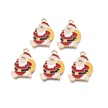 Crémaillère placage pendentifs en émail d'alliage, sans cadmium et sans nickel et sans plomb, or et de lumière, père noël/père noël