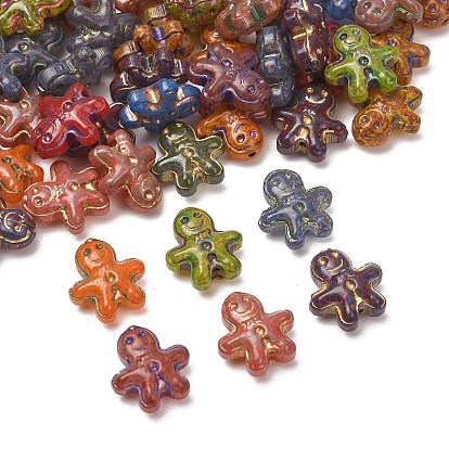 Perles lampwork, perles au chalumeau, faits à la main, gingerbread man, métal doré enlaça