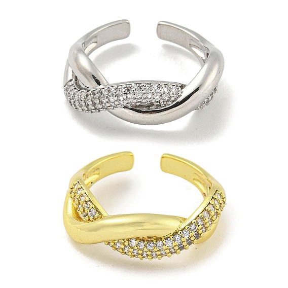 Покрытие стойки латунь микро паве цирконий открытые манжеты кольца, кольца крест-накрест для женщин, долговечный, без кадмия и без свинца