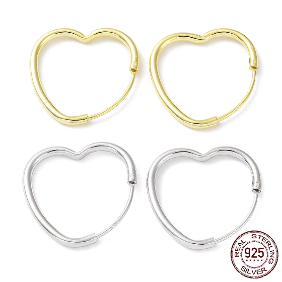 Серьги-кольца из стерлингового серебра 925 с родиевым покрытием, сердце, с печатью s925