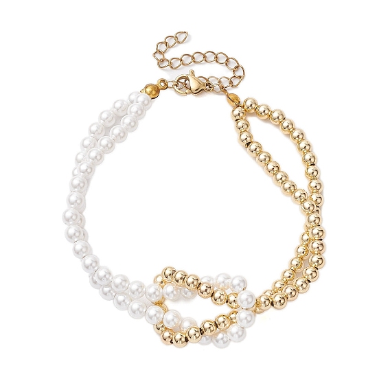 4mm Round Pearl Shell & Brass 2-Strand Beaded Bracelets for Women