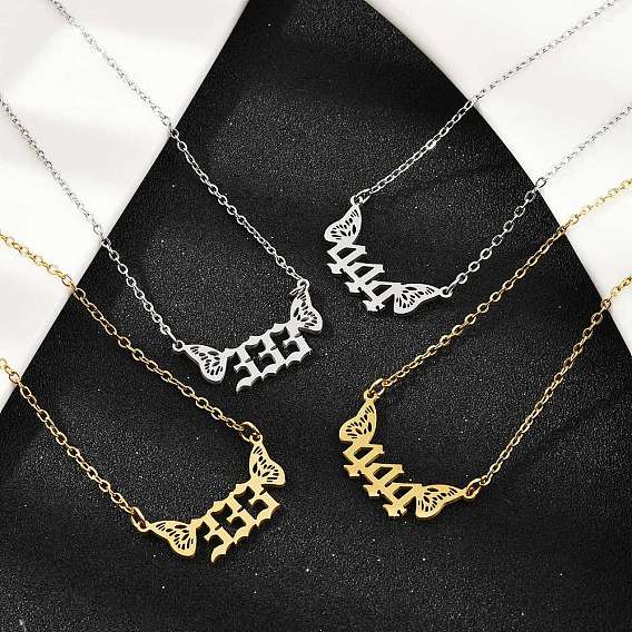 201 ожерелья с подвесками в виде числа из нержавеющей стали и крыльев бабочки