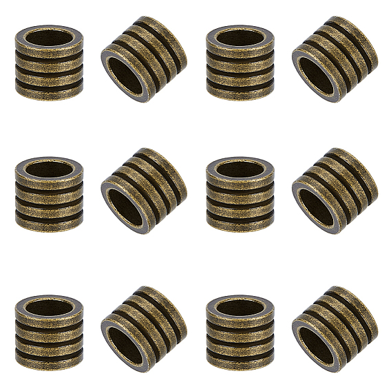 12Pcs 304 Stainless Steel European Beads, Large Hole Beads, Column with Groove