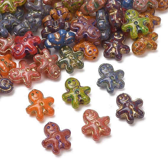 Perles lampwork, perles au chalumeau, faits à la main, gingerbread man, métal doré enlaça