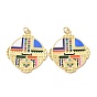 Brass Cubic Zirconia Pendants, with Jump Ring, Long-Lasting Plated, Real 18K Gold Plated, Lead Free & Cadmium Free, Flat Round