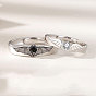 Adjustable Brass Micro Pave Cubic Zirconia Couple Cuff Open Rings, Angel Wing and Devil Wing