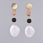 Dangle Stud Earrings, with Round Wood Beads, Transparent Acrylic Beads, Pearlized Acrylic Beads, Brass Ear Stud Findings and Ear Nuts