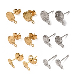 304 Stainless Steel Stud Earring Findings, with 316 Stainless Steel Pin & Horizontal Loops, Flat Round