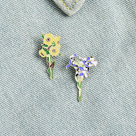 Van Gogh Sunflowers & Irises Brooch Set - Floral Art Jewelry Pin Badge