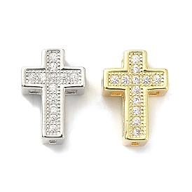 Rack Plating Brass Micro Pave Cubic Zirconia Charms, Real 18K Gold Plated, Lead Free & Cadmium Free, Cross