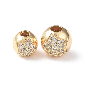 Brass Micro Pave Cubic Zirconia Beads, Round with Star