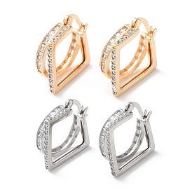 Rack Plating Square Brass Clear Cubic Zirconia Hoop Earrings, Long-Lasting Plated