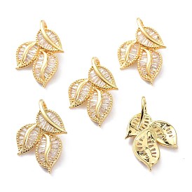 Real 18K Gold Plated Brass Micro Pave Cubic Zirconia Pendants, Long-Lasting Plated, Leaf