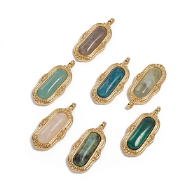 Natural Gemstone Pendants, with Golden Plated Brass Findings, Long-Lasting Plated, Oval
