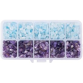 Natural Amethyst and Natural Aquamarine Chips Beads, No Hole/Undrilled