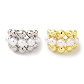 Rack Plating Brass Cuff Rings, with Plastic Pearl, Long-Lasting Plated, Lead Free & Cadmium Free