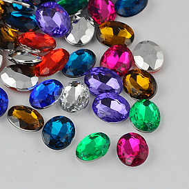 Taiwan Acrylic Rhinestone Pointed Back Cabochons, Pointed Back Rhinestone, Faceted, Oval