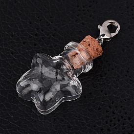 Star Glass Wishing Bottle Pendants, with Iron Findings and Brass Lobster Claw Clasps, 47mm