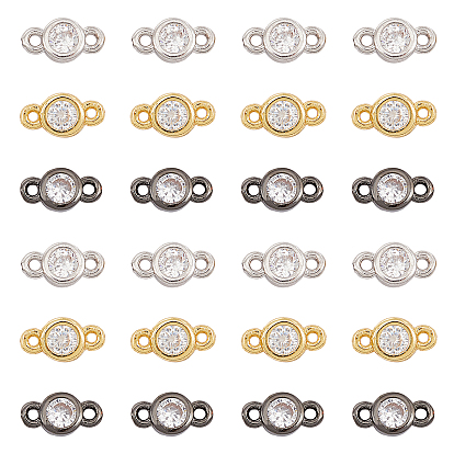 30Pcs 3 Colors Brass Micro Pave Cubic Zirconia Links, Long-Lasting Plated, Cadmium Free & Nickel Free & Lead Free, Flat Round