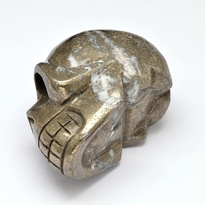 Skull Natural Pyrite Display Decorations, 45~49x40~45x67~70mm